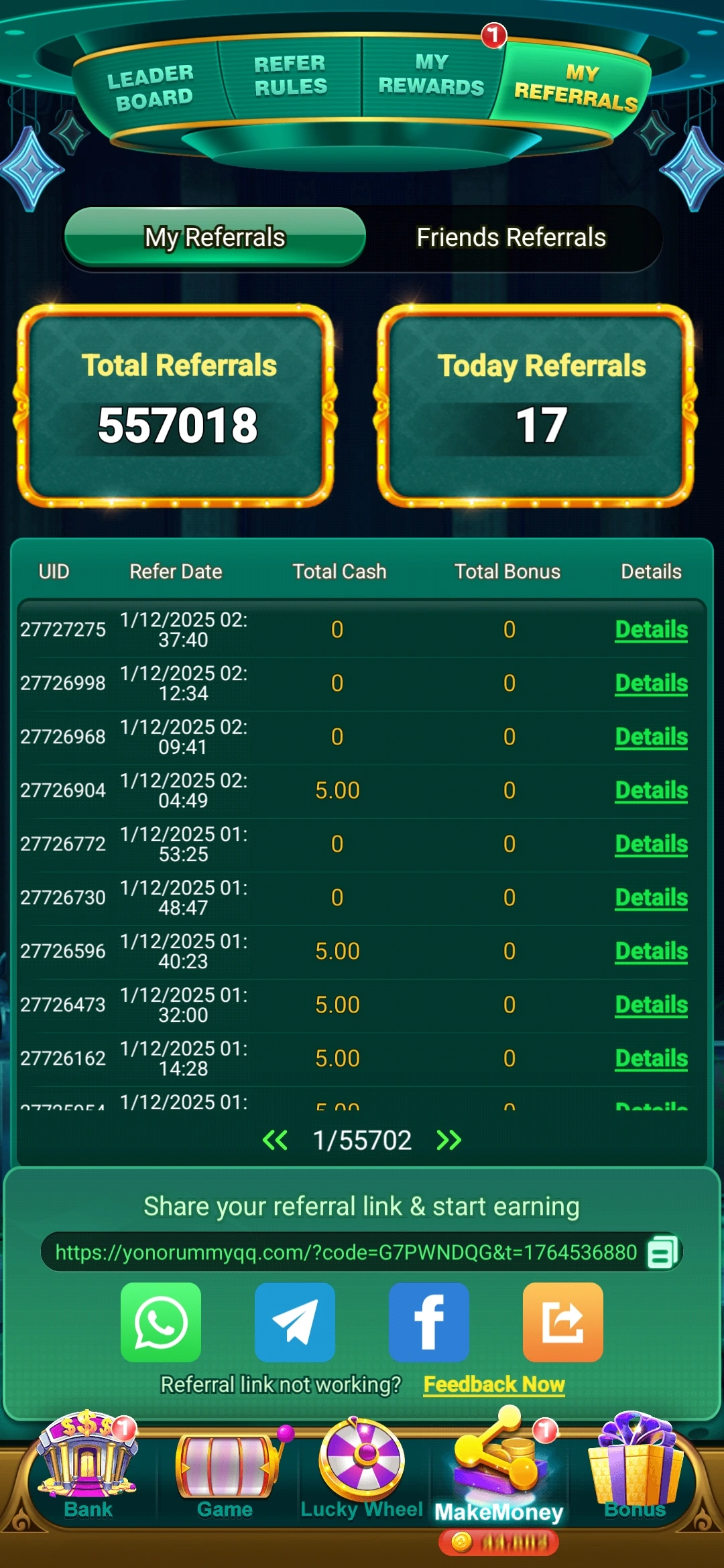 Yono VIP bonus and task screen screenshot
